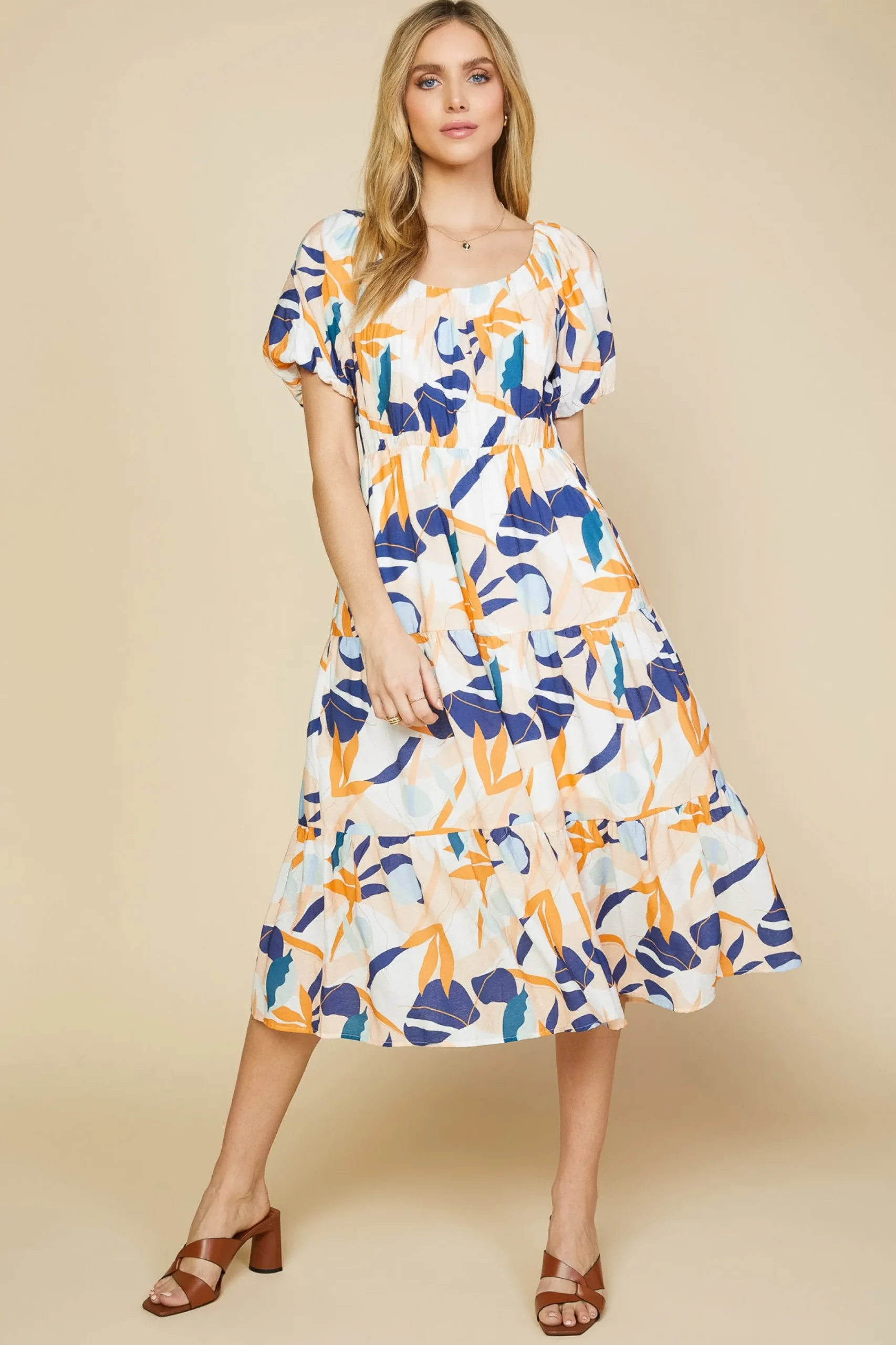 SKIES ARE BLUE Abstract Botanical Midi Dress* Midi Dresses