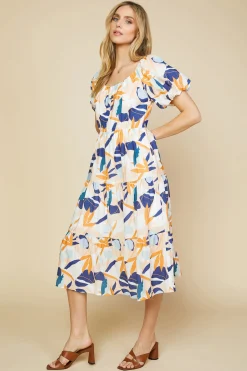 SKIES ARE BLUE Abstract Botanical Midi Dress* Midi Dresses