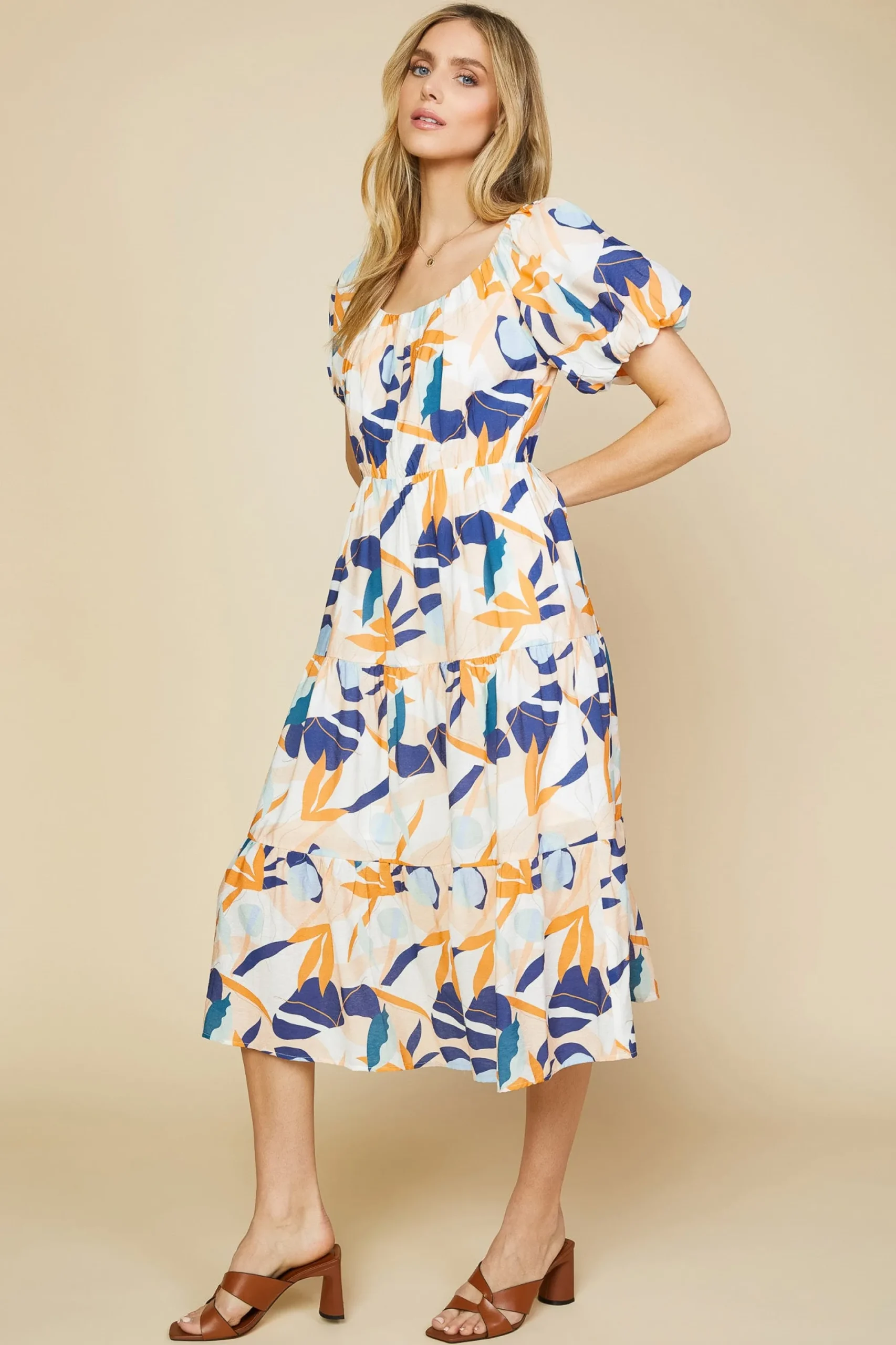 SKIES ARE BLUE Abstract Botanical Midi Dress* Midi Dresses