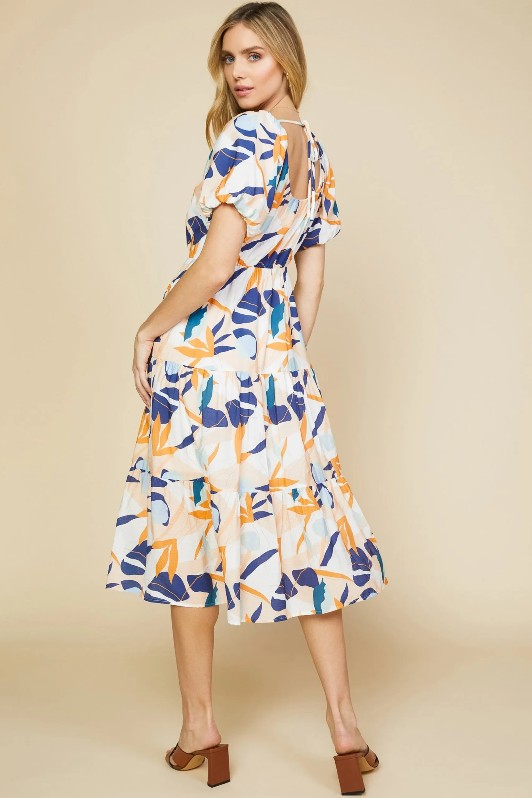 SKIES ARE BLUE Abstract Botanical Midi Dress* Midi Dresses