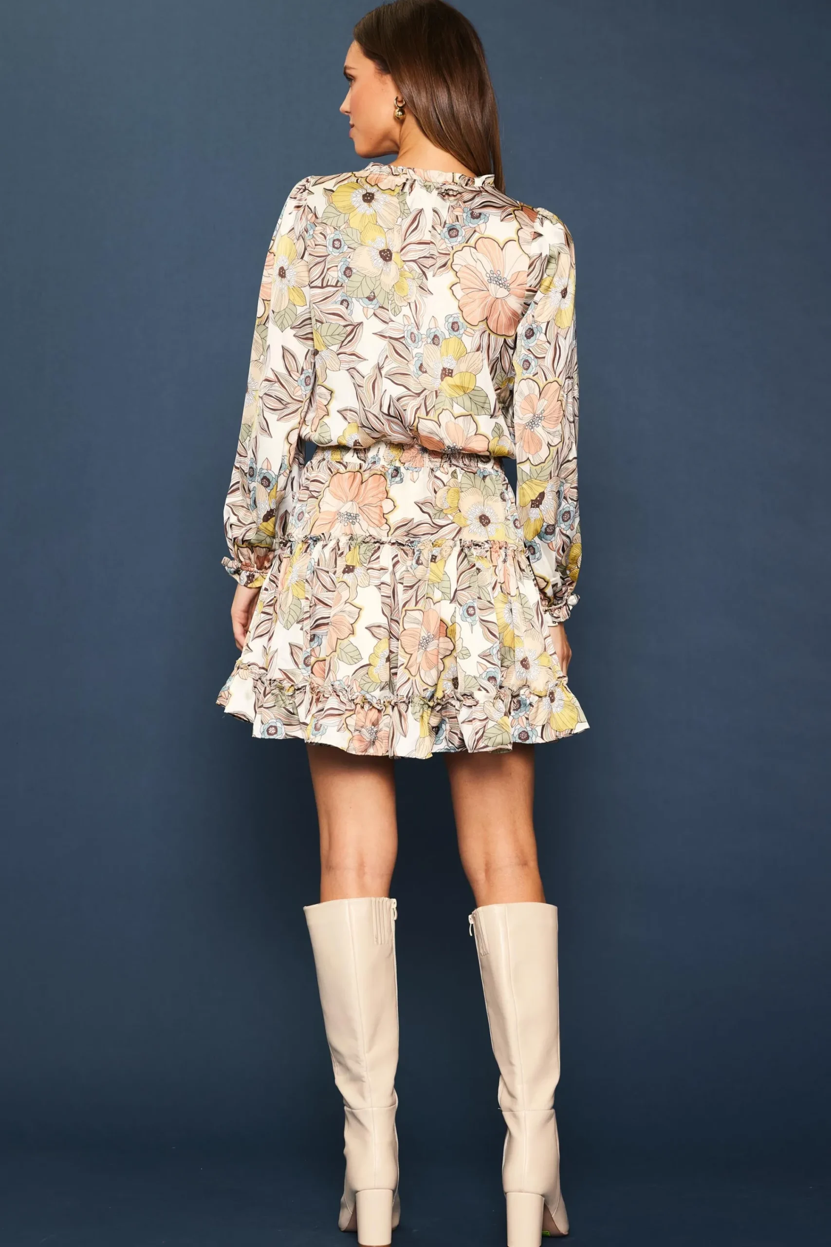 SKIES ARE BLUE Abstract Daisy Print Ruffled Mini Dress* Mini Dresses