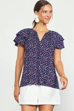 SKIES ARE BLUE Allover Print Ruffle Sleeve Top* Short Sleeve Tops