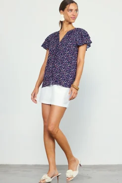 SKIES ARE BLUE Allover Print Ruffle Sleeve Top* Short Sleeve Tops