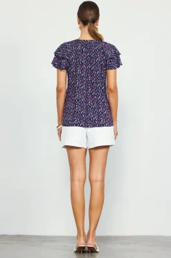 SKIES ARE BLUE Allover Print Ruffle Sleeve Top* Short Sleeve Tops