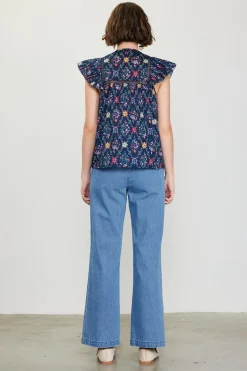 SKIES ARE BLUE Amelia Floral Print Ruffle Sleeve Top* Short Sleeve Tops