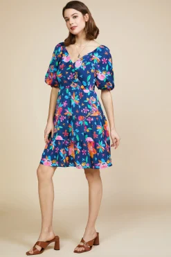 SKIES ARE BLUE Aquatic Floral Surplice Short Dress* Mini Dresses