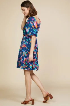 SKIES ARE BLUE Aquatic Floral Surplice Short Dress* Mini Dresses
