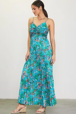 SKIES ARE BLUE Ariel Tropical Print Pleated Maxi Dress* Maxi Dresses