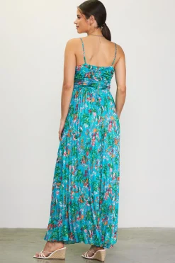 SKIES ARE BLUE Ariel Tropical Print Pleated Maxi Dress* Maxi Dresses