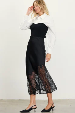 SKIES ARE BLUE Asymmetrical Lace Satin Skirt* Skirts
