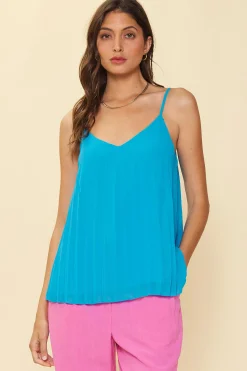 SKIES ARE BLUE Back Strap Detail Pleated Cami* Sleeveless Tops