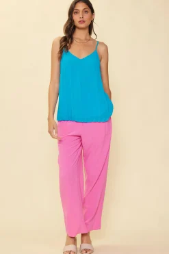 SKIES ARE BLUE Back Strap Detail Pleated Cami* Sleeveless Tops