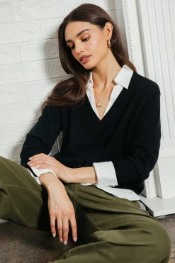 SKIES ARE BLUE Blair Mixed Media Sweater* Long Sleeve Tops|Sweaters