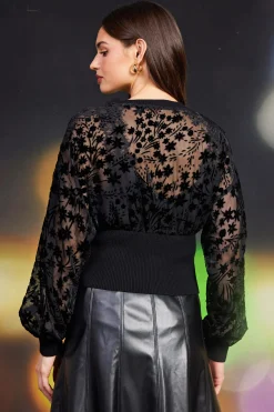 SKIES ARE BLUE Burnout Velvet Floral Motif Cardigan* Sweaters