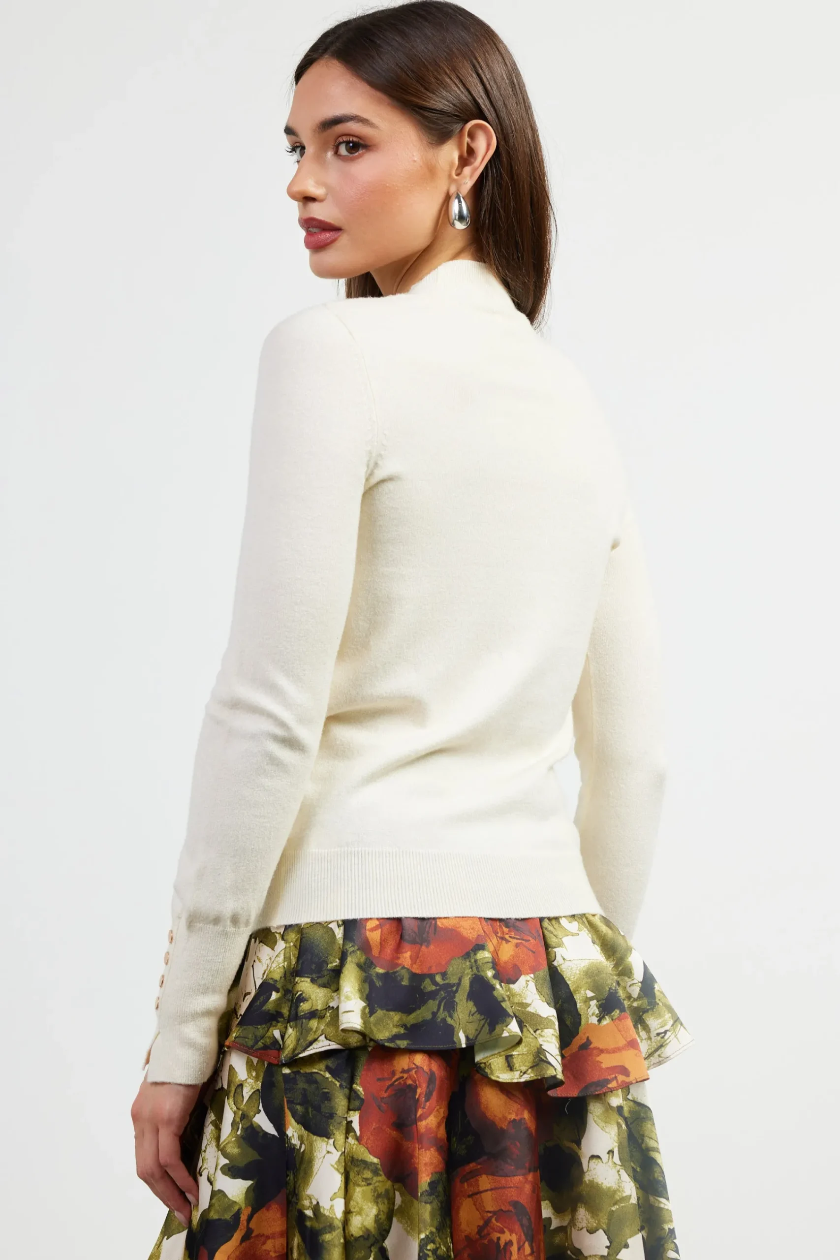 SKIES ARE BLUE Button Detail Mock Neck Sweater* Long Sleeve Tops|Sweaters