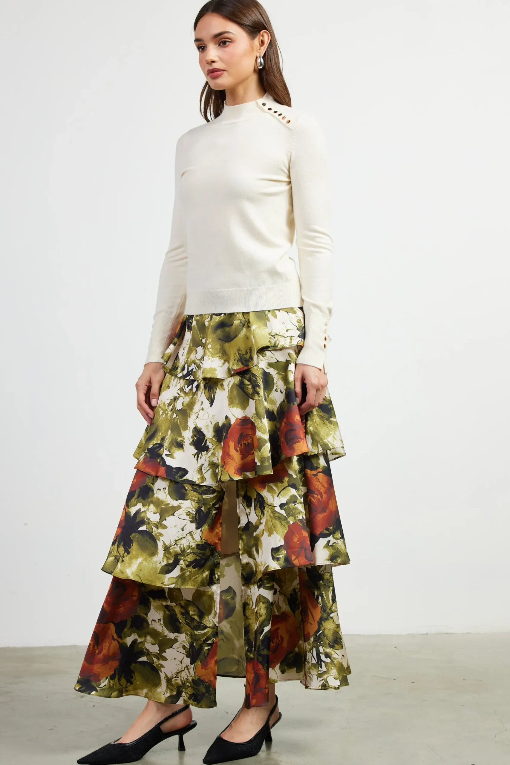 SKIES ARE BLUE Button Detail Mock Neck Sweater* Long Sleeve Tops|Sweaters