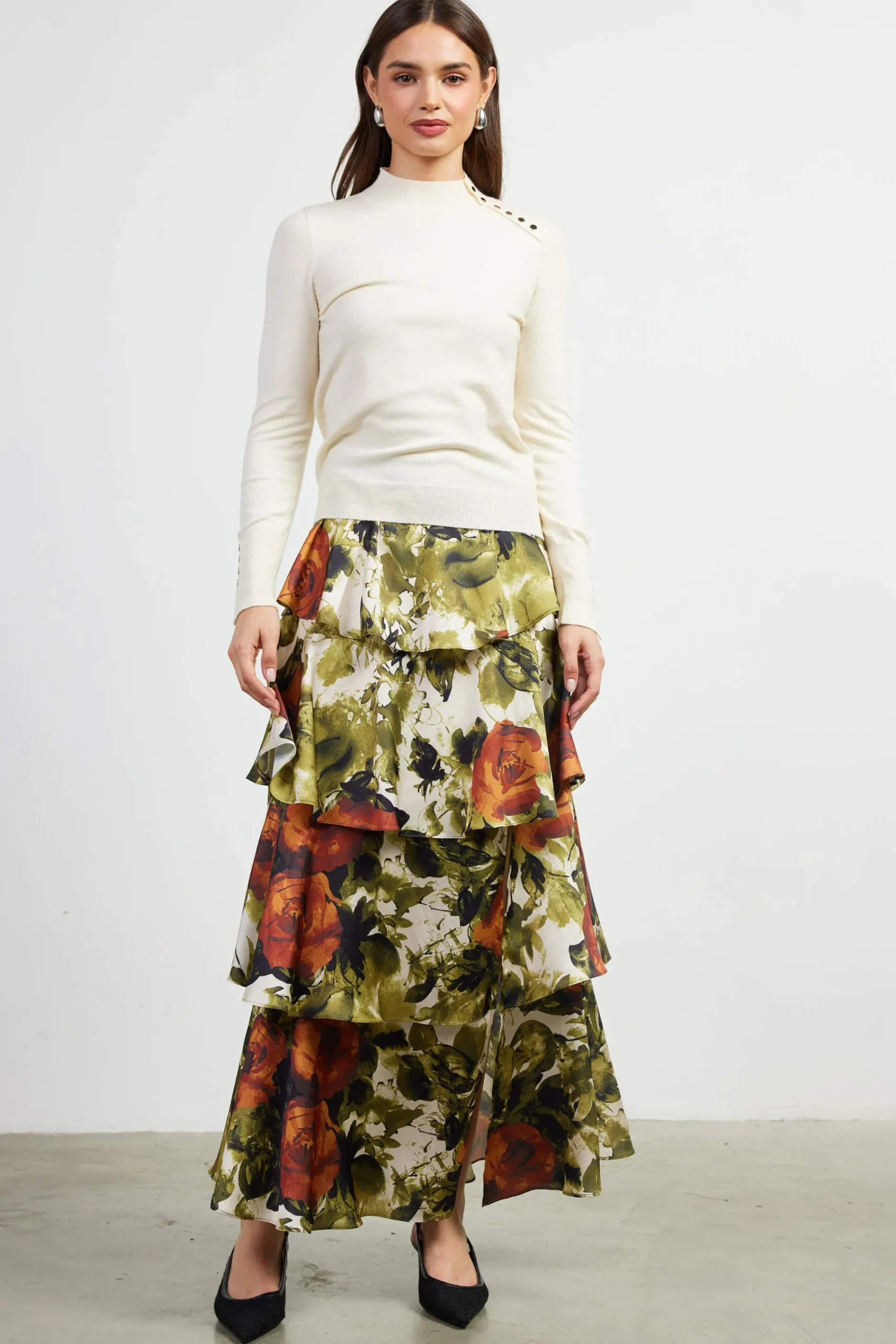 SKIES ARE BLUE Button Detail Mock Neck Sweater* Long Sleeve Tops|Sweaters