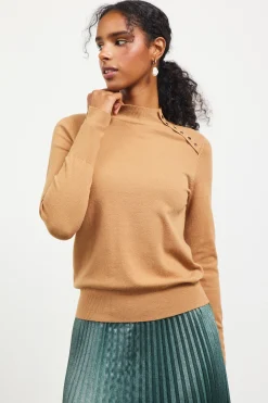 SKIES ARE BLUE Button Detail Mock Neck Sweater* Long Sleeve Tops|Sweaters