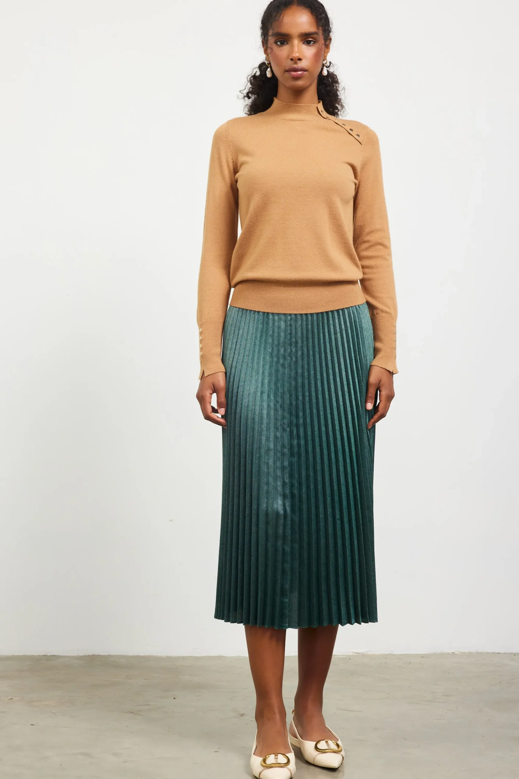 SKIES ARE BLUE Button Detail Mock Neck Sweater* Long Sleeve Tops|Sweaters