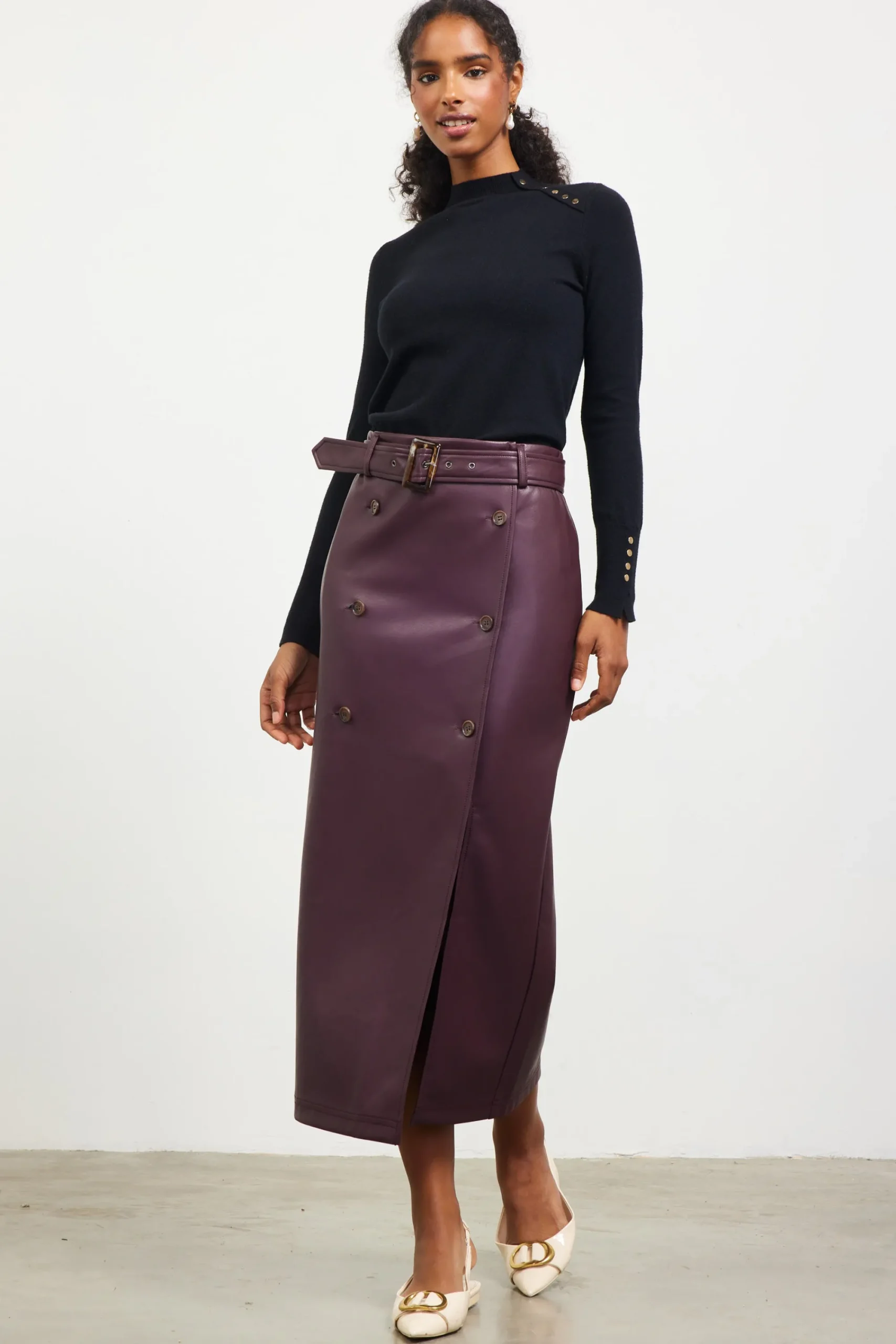 SKIES ARE BLUE Button Detail Mock Neck Sweater* Long Sleeve Tops|Sweaters