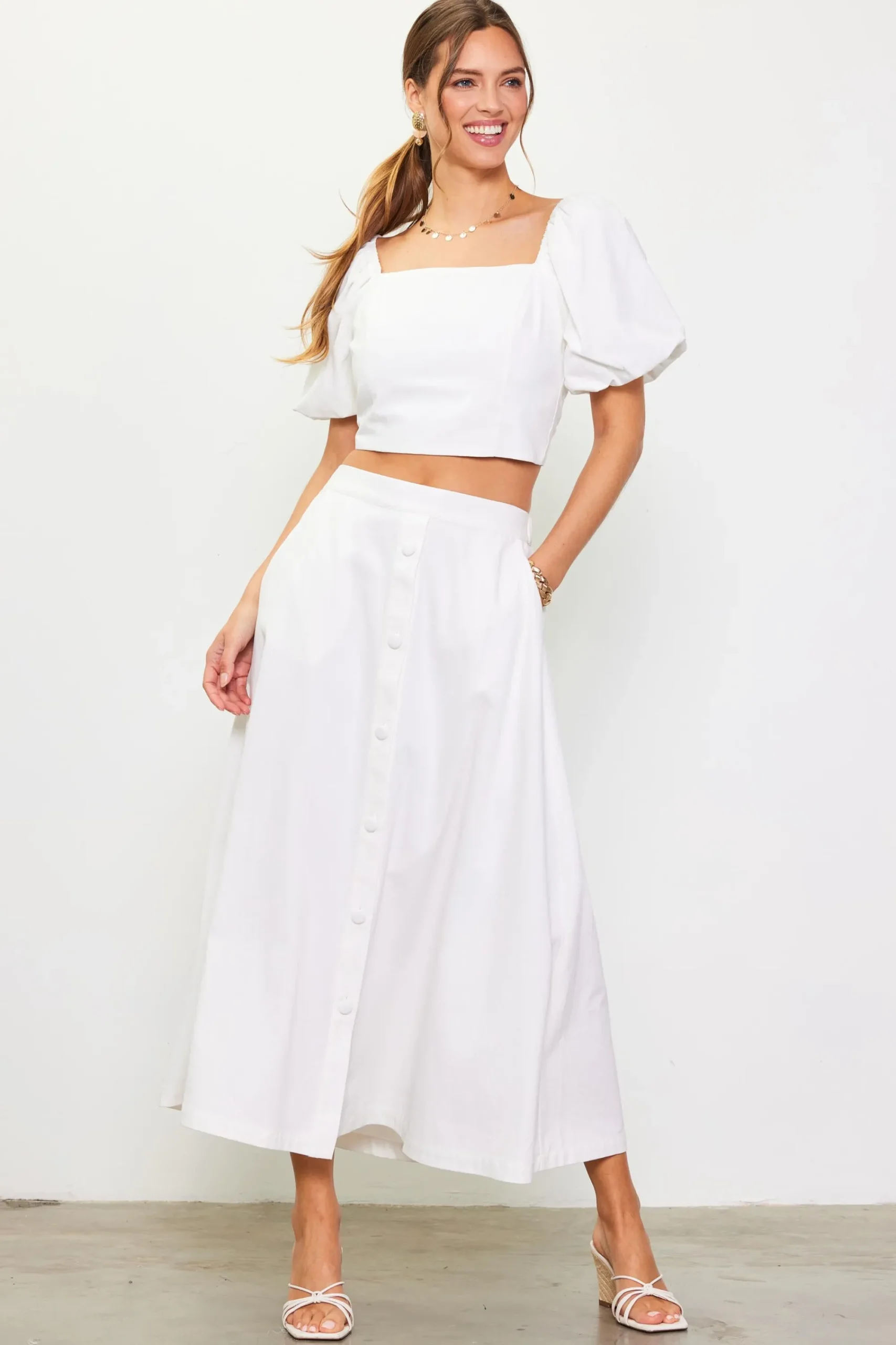 SKIES ARE BLUE Button Down Maxi Skirt* Skirts