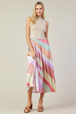 SKIES ARE BLUE Carmine Print Mixed Media Pleated Midi Dress* Midi Dresses