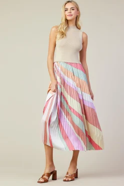 SKIES ARE BLUE Carmine Print Mixed Media Pleated Midi Dress* Midi Dresses