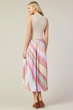 SKIES ARE BLUE Carmine Print Mixed Media Pleated Midi Dress* Midi Dresses