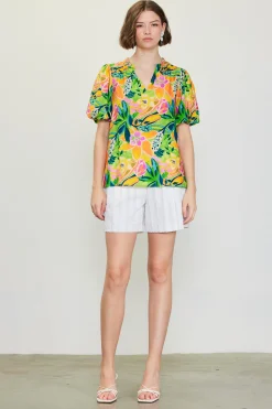 SKIES ARE BLUE Celine Floral Print Bubble Sleeve Top* Short Sleeve Tops