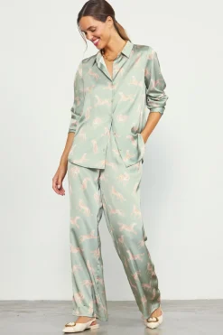 SKIES ARE BLUE Cheetah Print Satin Long Pants* Pants