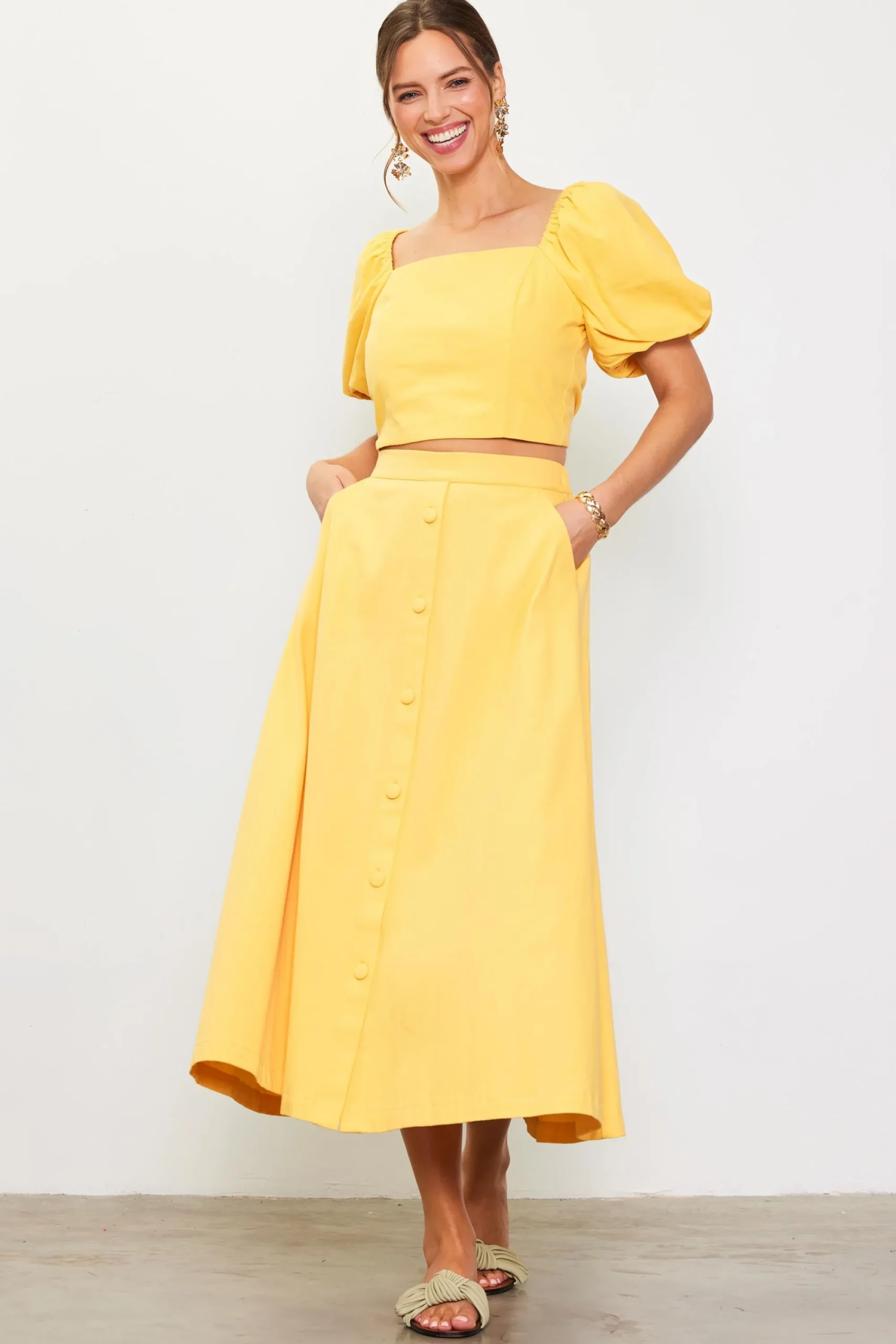 SKIES ARE BLUE Cinch-Back Square Neck Top* Short Sleeve Tops