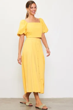 SKIES ARE BLUE Cinch-Back Square Neck Top* Short Sleeve Tops