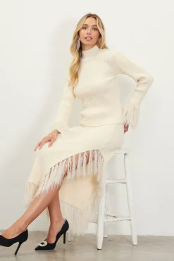 SKIES ARE BLUE Clio Feathered Fringe Asymmetrical Skirt* Skirts