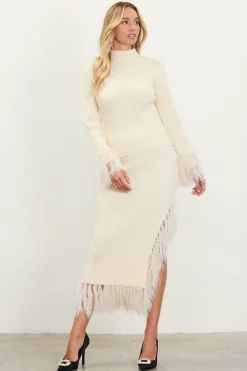 SKIES ARE BLUE Clio Feathered Fringe Asymmetrical Skirt* Skirts