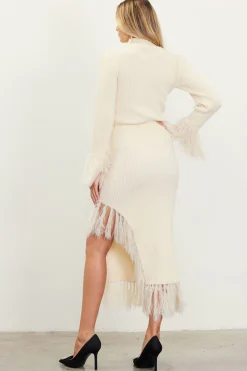 SKIES ARE BLUE Clio Feathered Fringe Asymmetrical Skirt* Skirts