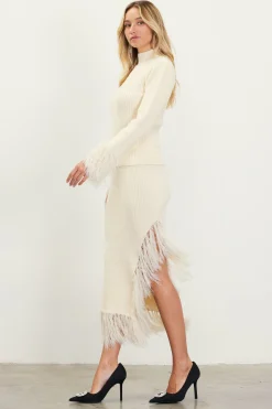 SKIES ARE BLUE Clio Feathered Fringe Mock Neck Sweater* Long Sleeve Tops|Sweaters