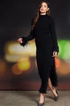 SKIES ARE BLUE Clio Feathered Fringe Mock Neck Sweater* Sweaters