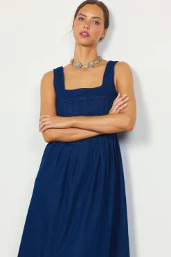 SKIES ARE BLUE Corset Denim Pleated Dress* Maxi Dresses