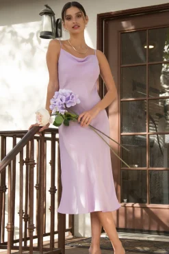 SKIES ARE BLUE Cowl Neck Bias Dress* Midi Dresses