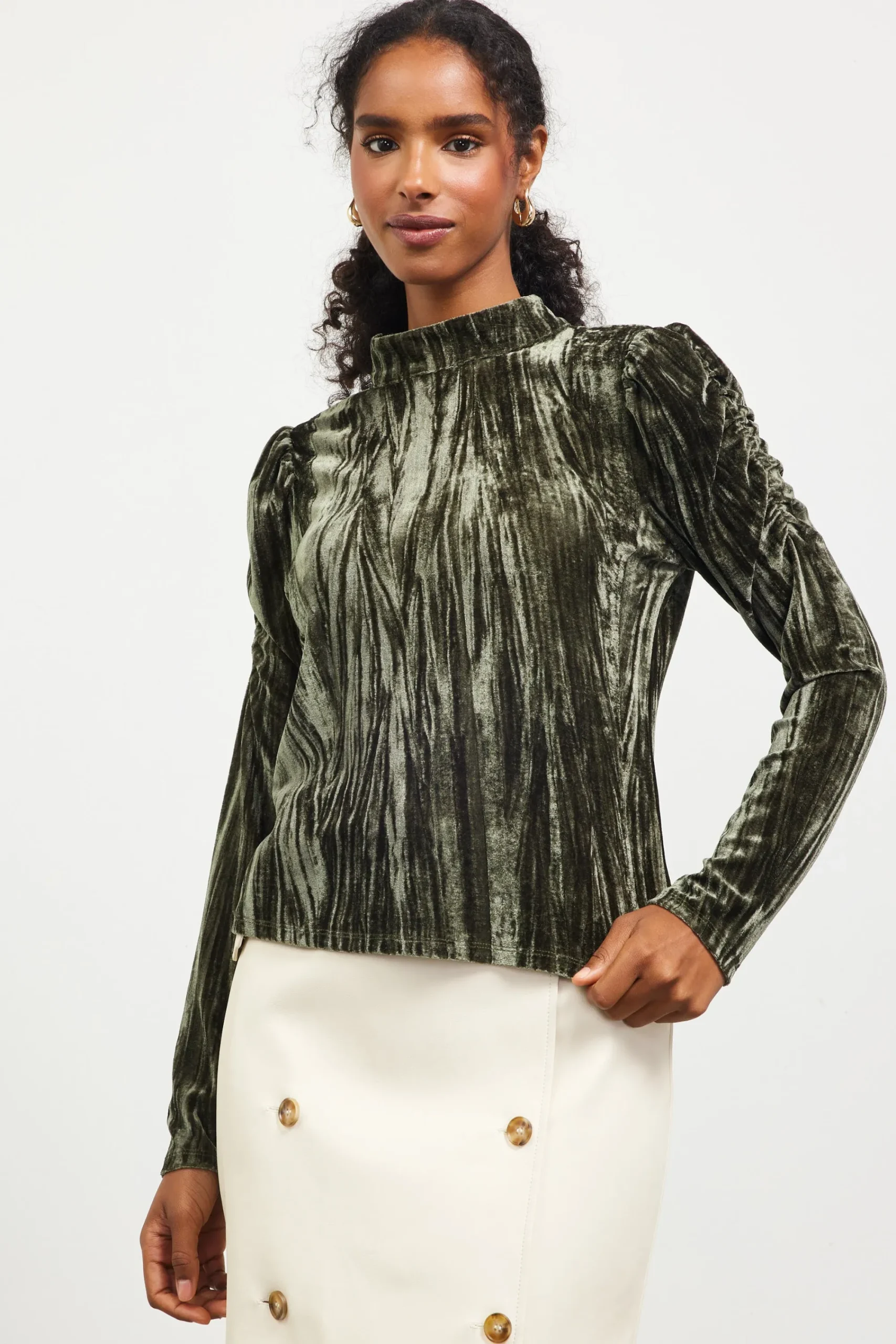 SKIES ARE BLUE Crinkled Velvet Mock Neck Top* Long Sleeve Tops