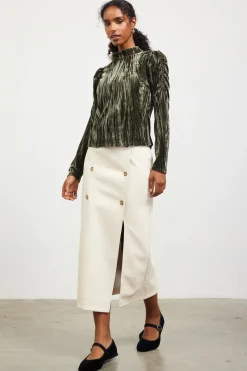 SKIES ARE BLUE Crinkled Velvet Mock Neck Top* Long Sleeve Tops