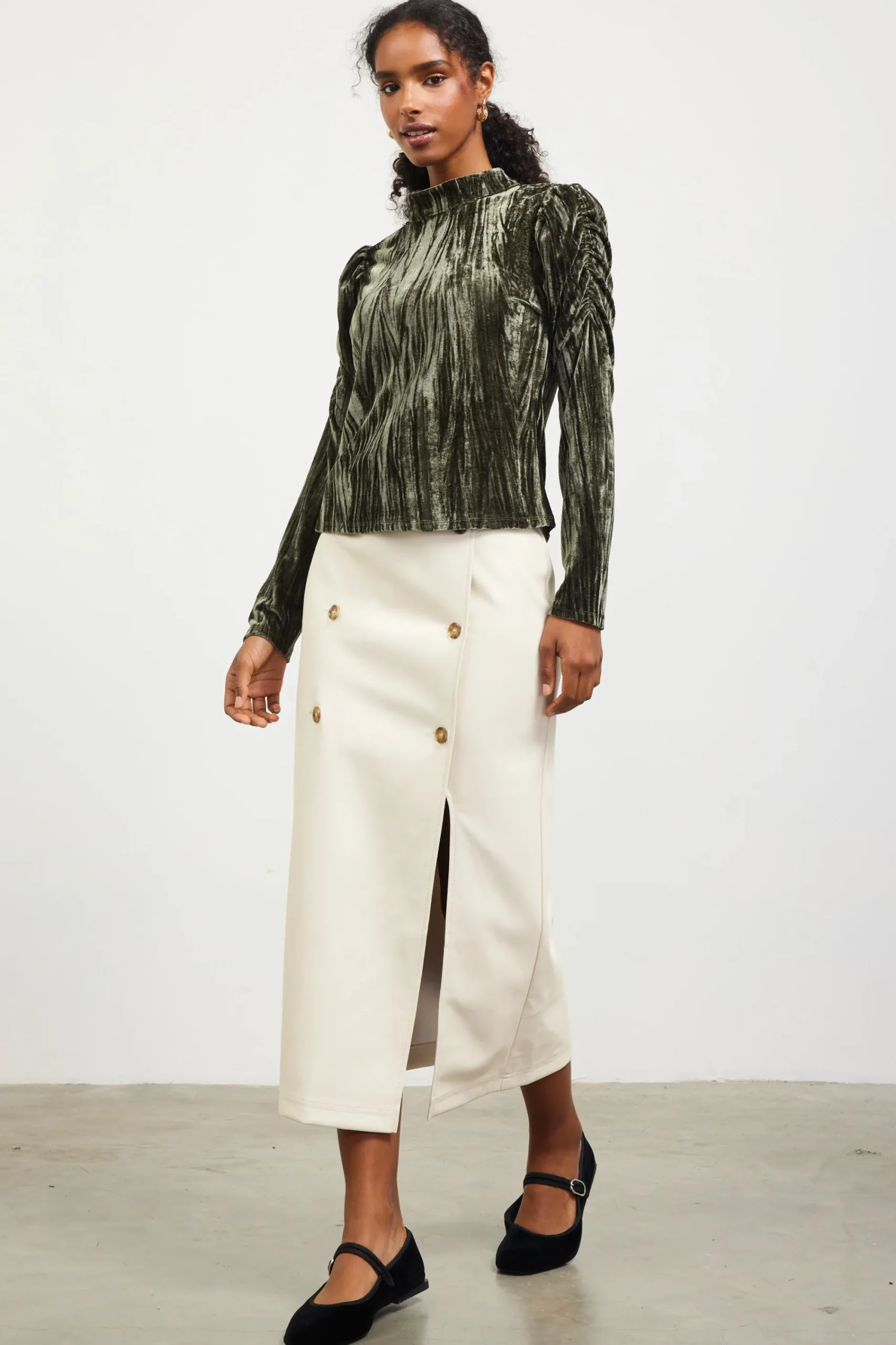 SKIES ARE BLUE Crinkled Velvet Mock Neck Top* Long Sleeve Tops