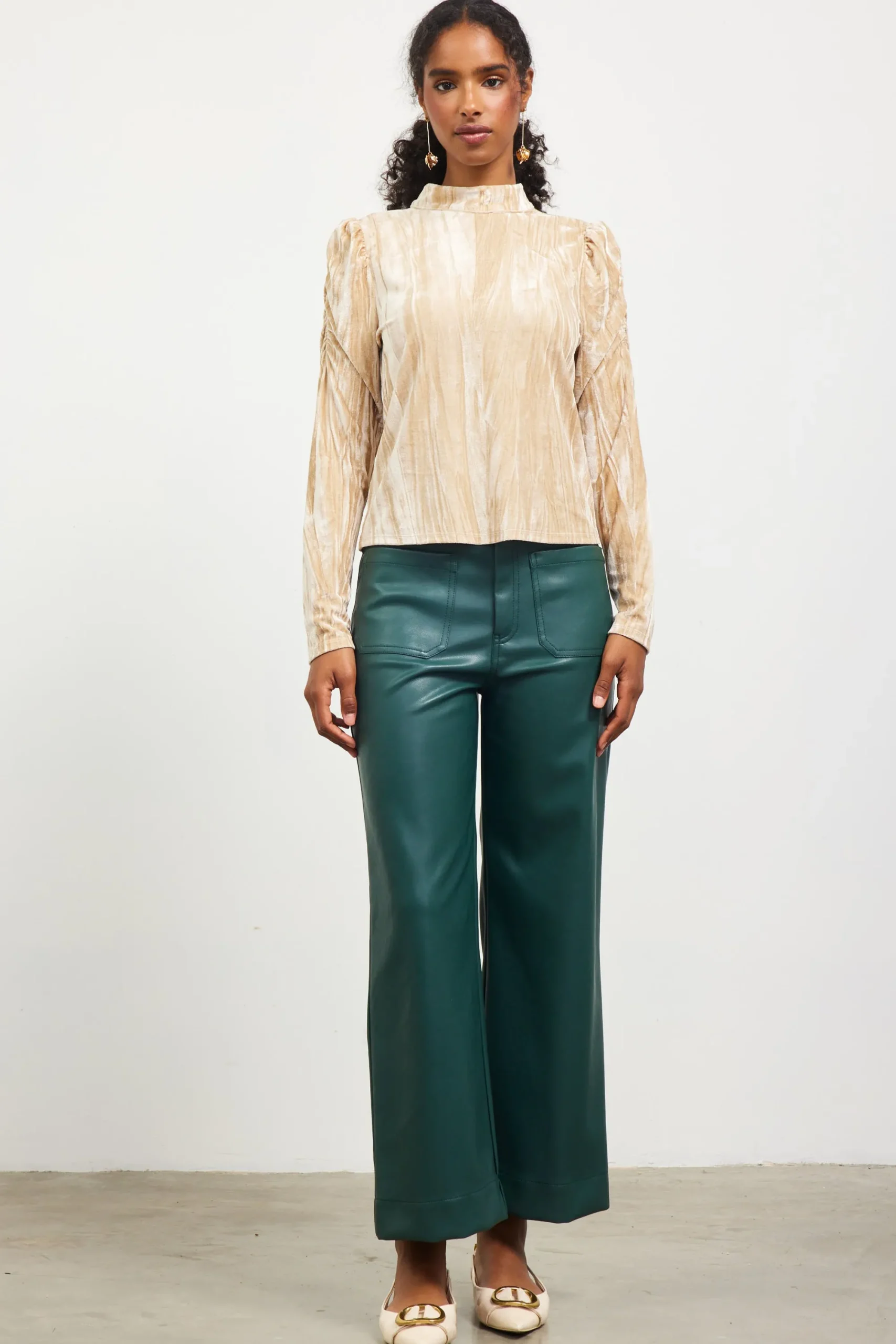 SKIES ARE BLUE Crinkled Velvet Mock Neck Top* Long Sleeve Tops