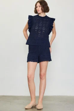 SKIES ARE BLUE Crochet Flutter Sleeve Top* Sleeveless Tops