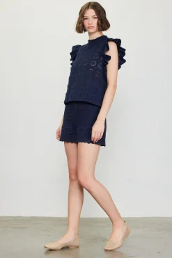 SKIES ARE BLUE Crochet Flutter Sleeve Top* Sleeveless Tops