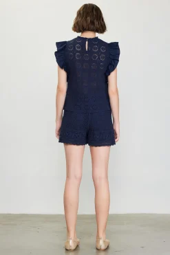 SKIES ARE BLUE Crochet Flutter Sleeve Top* Sleeveless Tops