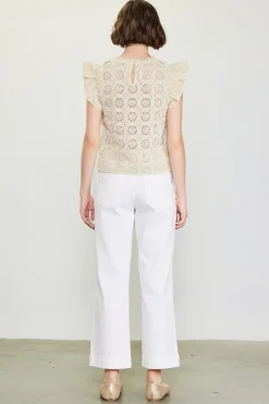 SKIES ARE BLUE Crochet Flutter Sleeve Top* Sleeveless Tops