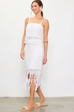 SKIES ARE BLUE Crochet Midi Skirt with Fringe Detail* Skirts