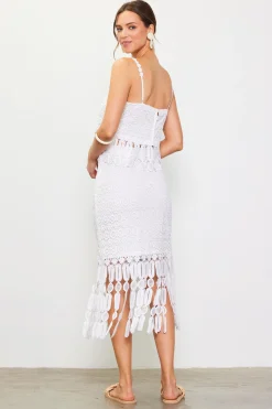 SKIES ARE BLUE Crochet Midi Skirt with Fringe Detail* Skirts