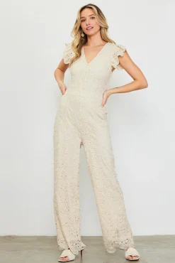 SKIES ARE BLUE Crochet Ruffled Sleeve Jumpsuit* Jumpsuits